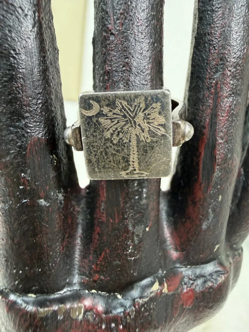 Vintage Sterling Silver Etched Palm Tree & Monogram Spin Ring Size 5.75